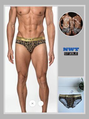 ST33LE - Black Gold Filigree Recycled Polyester Low-rise Brief (M)